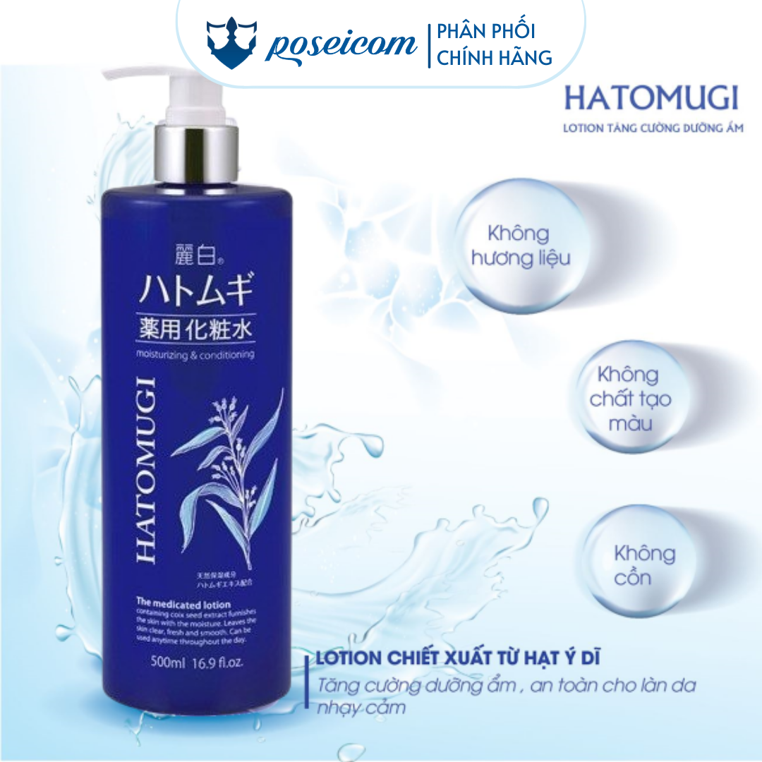 Nước Hoa Hồng Dưỡng Ẩm Sâu Ý Dĩ Reihaku Hatomugi The Medicated Lotion Chai Xanh 500ml Poseicom 4513574029354