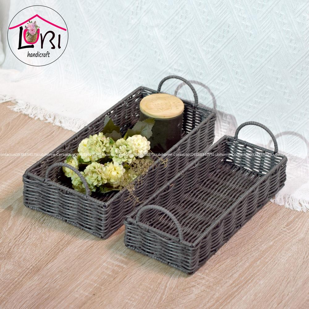 Lubihandicraft - Khay đựng đồ đan dây nhựa xám - đẹp, bền