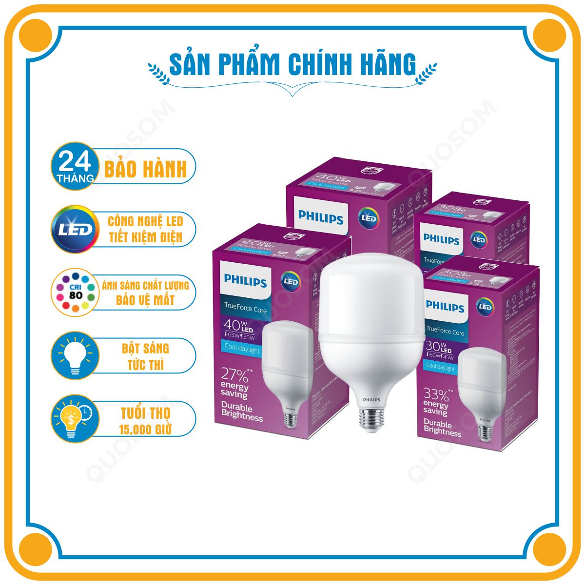 Bóng đèn LED trụ Hi-lumen G3 PHILIPS E27 - Độ sáng cao, tiết kiệm điện, chất lượng ánh sáng vượt trội - Hàng Chính Hãng