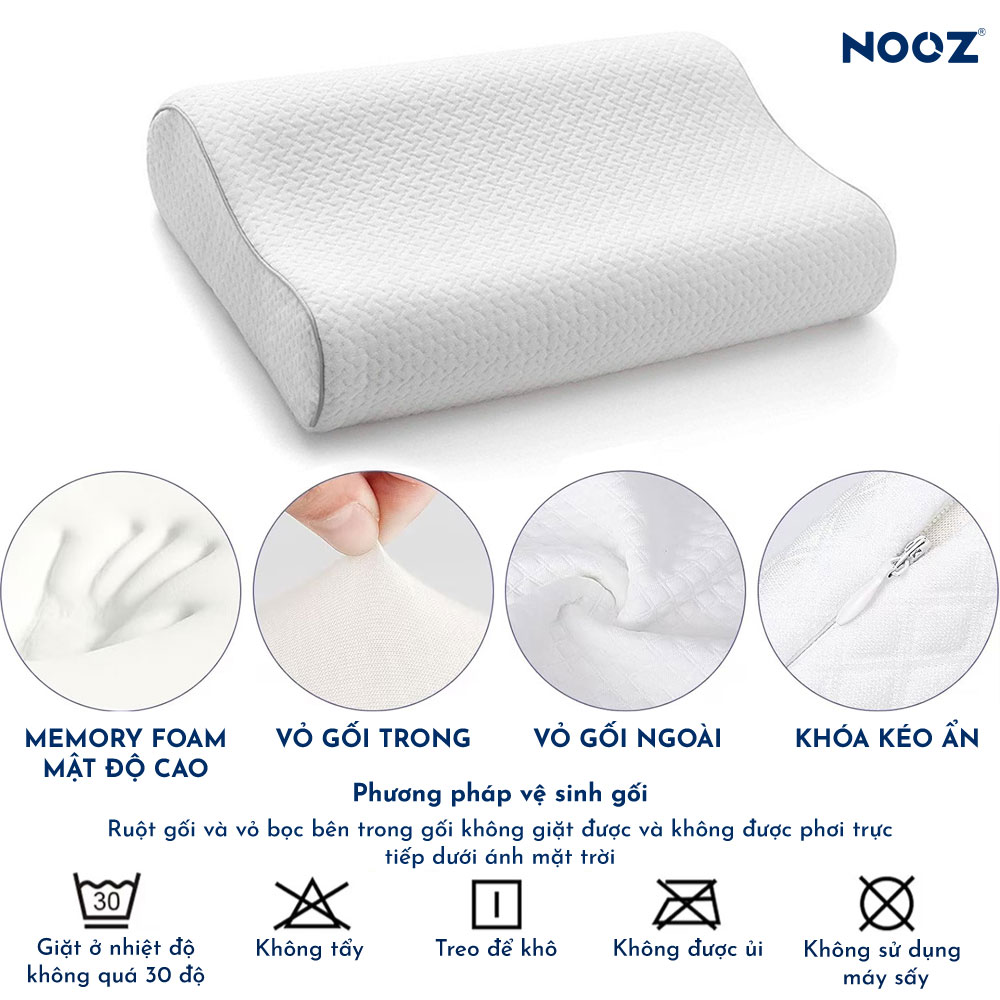Gối ngủ Memory Foam Contour NOOZ Home Goods ruột cao su non, gối chống trào ngược người lớn nằm