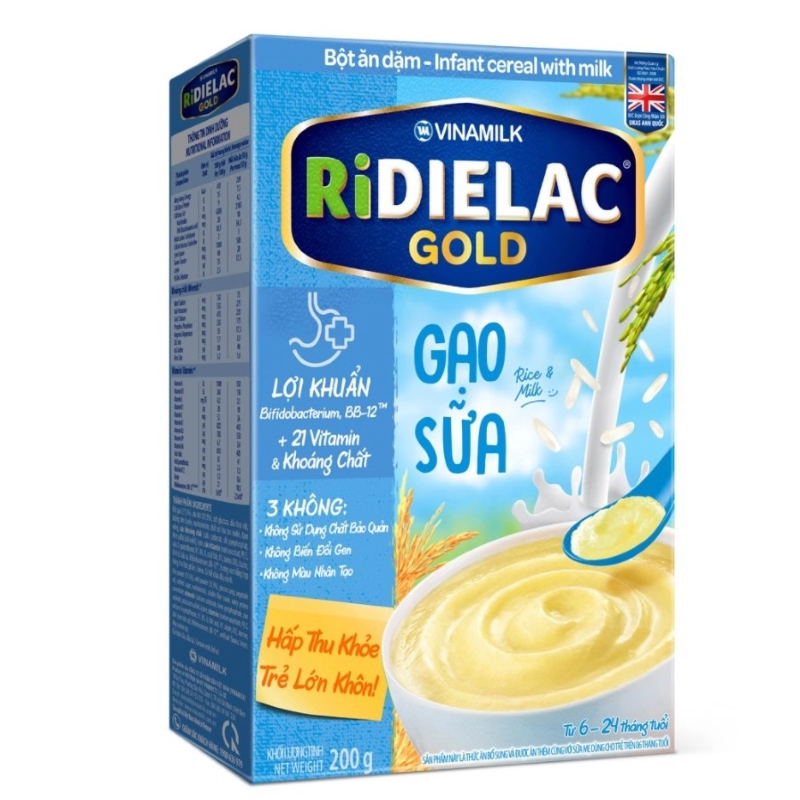 Bột ăn dặm Ridielac Gold gạo sữa hộp 200g (6 - 24 tháng)