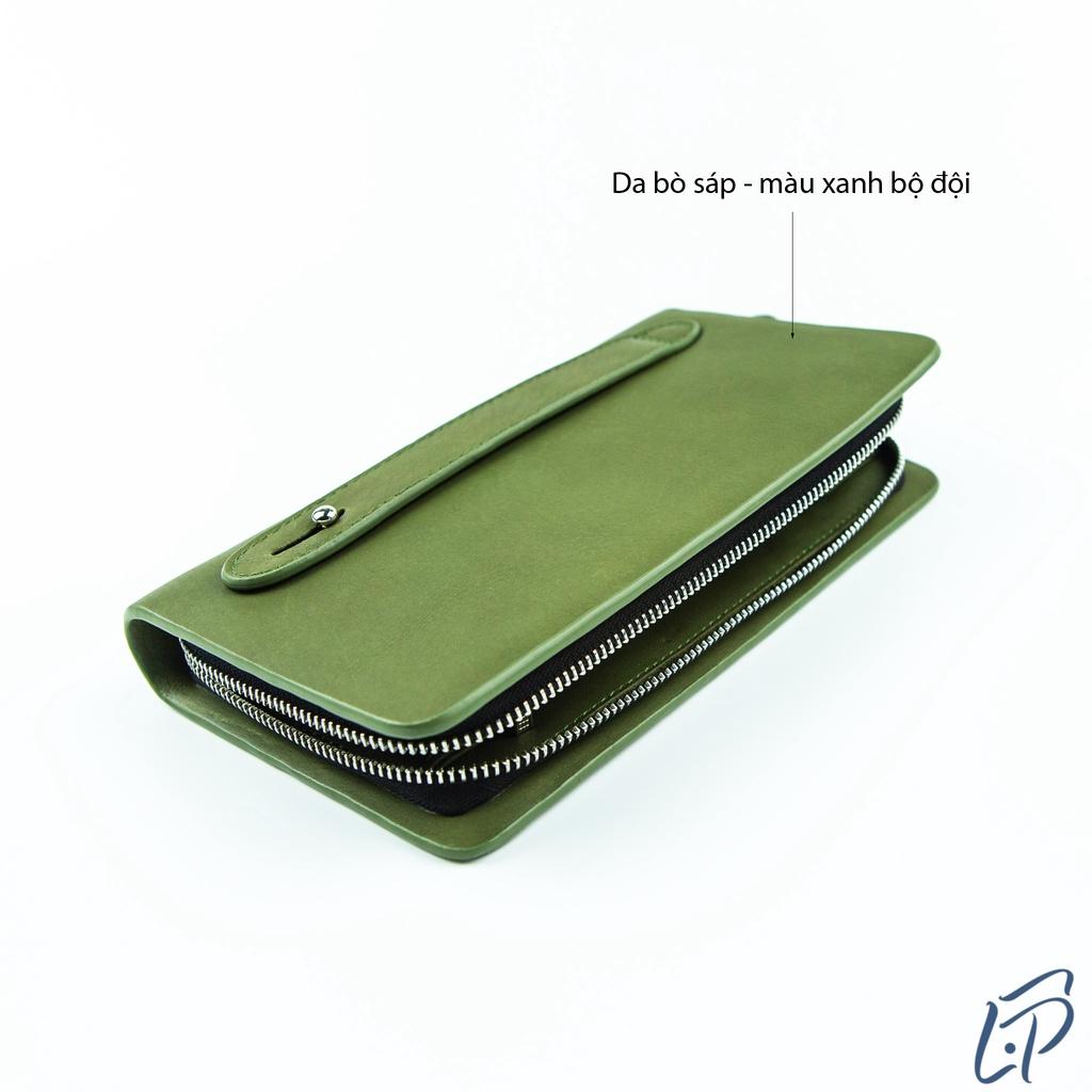 Ví dài cầm tay da sáp, clutch nam da bò sáp một khóa kéo LPC88