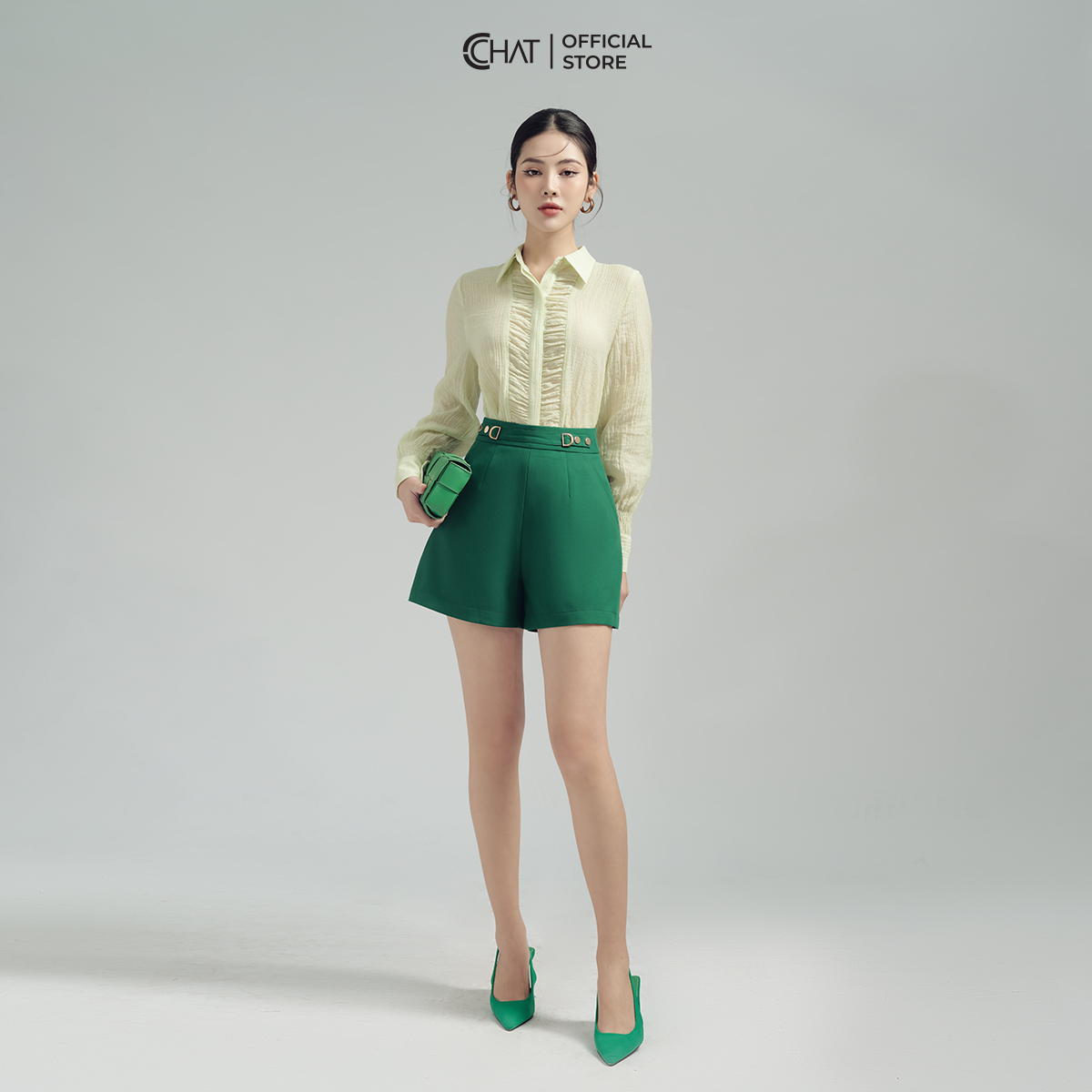 Quần Đùi Nữ  Kiểu Cạp 4 Khuy Dập Dáng A Chất Tuytsi Mềm Mịn 13ONS2014AT