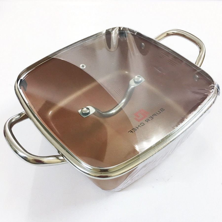 Nồi lẩu vuông nắp kính cao cấp chống dính Hợp kim tráng men đáy từ 24x24cm SC_G2024C