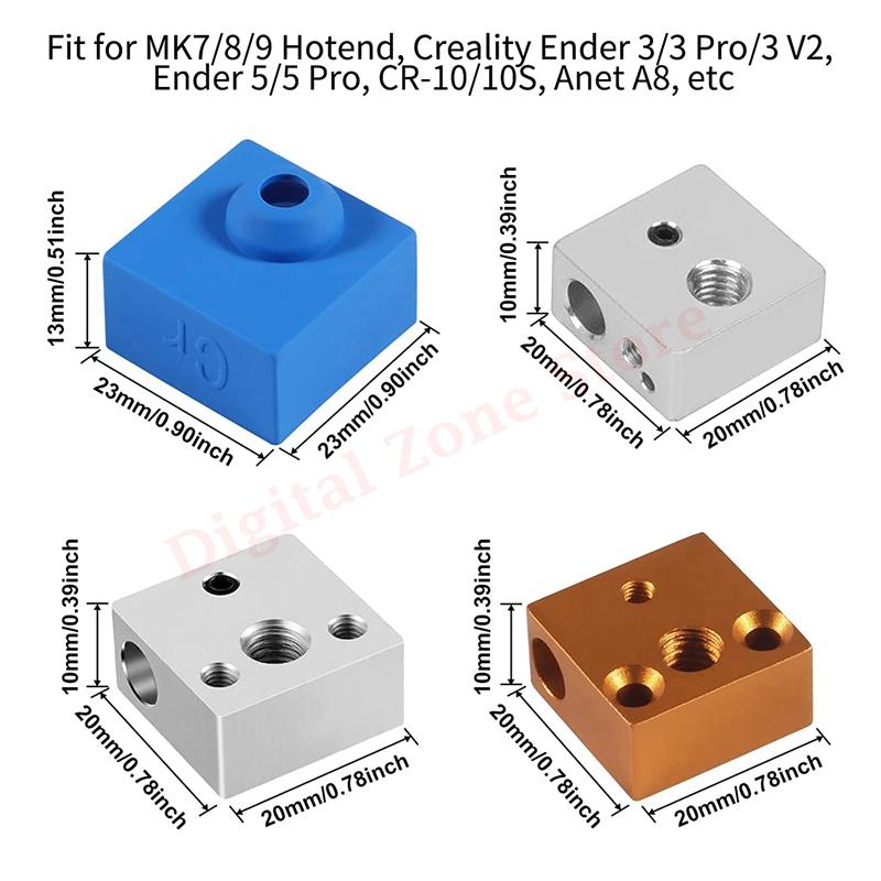 Ender 3 Block Block Silicone Sock Hotend Cover cho Ender 3 Pro, Ender 3 V2, Ender 5, Ender 5 Pro, CR-10/10s, MK7/8/9 Hotend