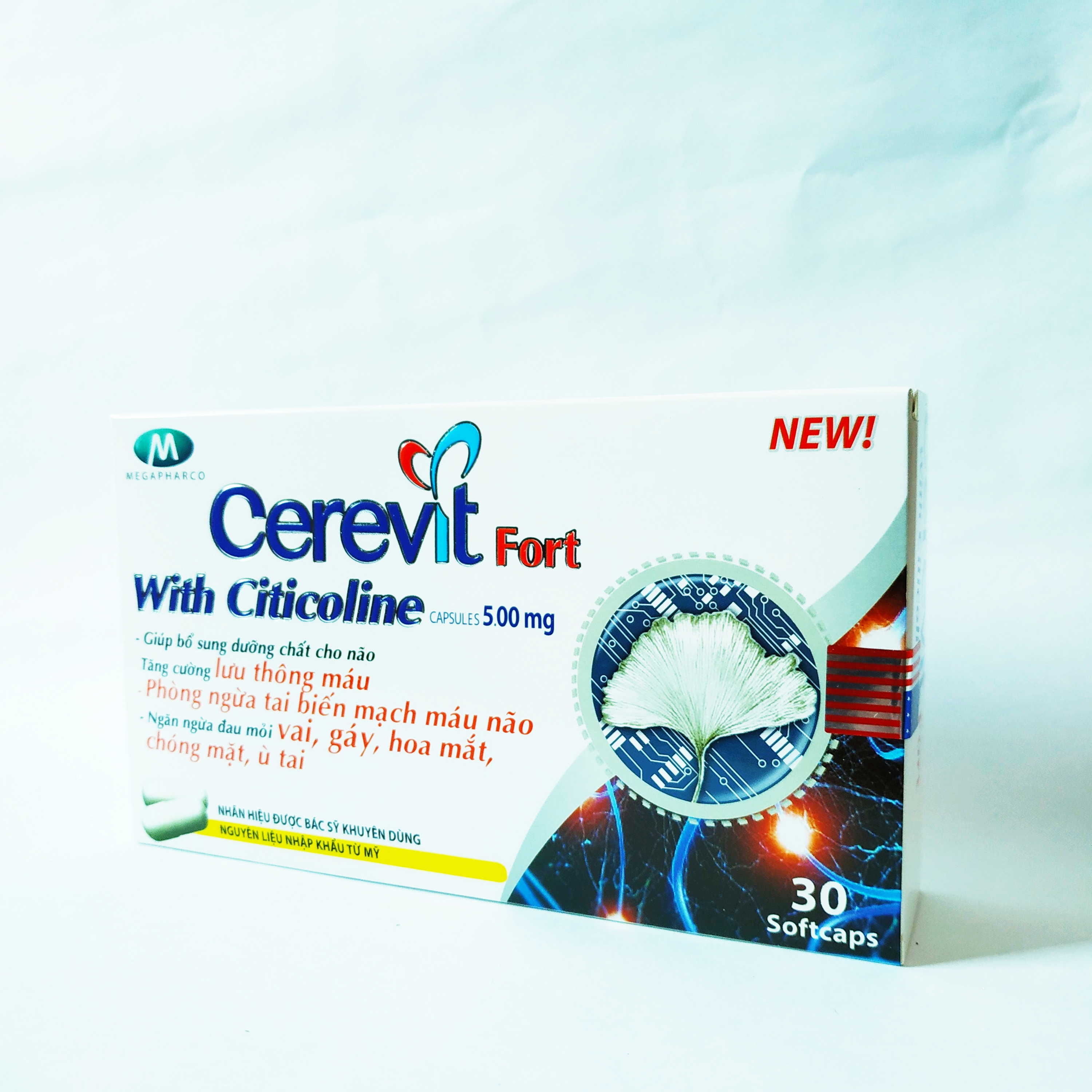 Hoạt Huyết Dưỡng Não Cerevit Fort - Phòng Ngừa Tai Biến Mạch Máu Não - Hết Đau Đầu Hoa Mắt Chóng Mặt Ù Tai - Hộp 30 Viên