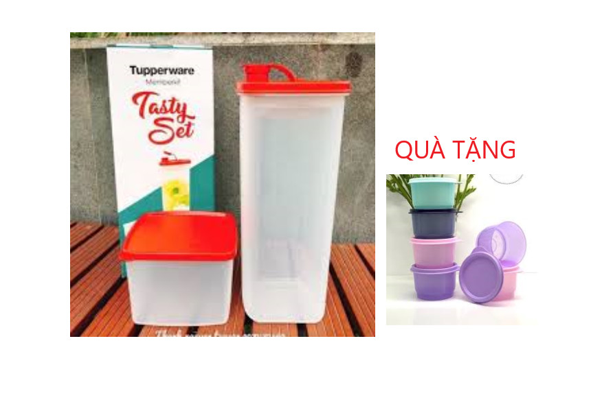 Bộ Bình nước Tasty Set Tupperware Tặng Kèm 01 Hộp Bảo Quản Snack Cup (Màu ngẫu nhiên)