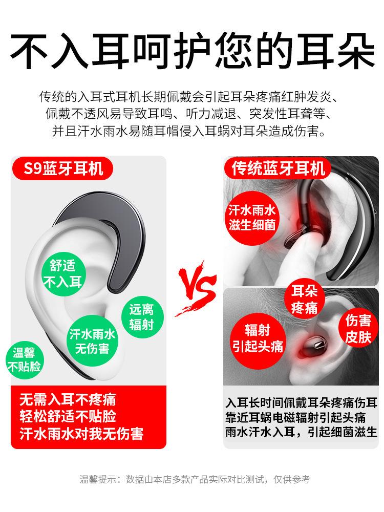 Đảm bảo chất lượng Tai nghe Bluetooth không nhét tai S9 năm mới Tai đơn vô hình lái xe tai nghe không dây gắn tai thể thao truyền xương