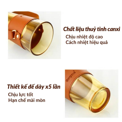 Cốc Thủy Tinh Bọc Da Cao Cấp Tặng Kèm Nắp Đậy Và Ống Hút GD596-LyTT