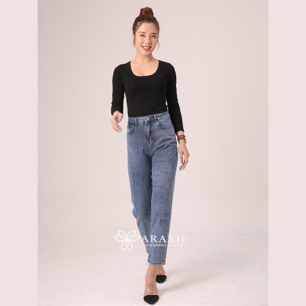 Quần jean baggy nữ Jean Araxie Quần bò baggy nữ cạp cao màu xanh co giãn tốt hack dáng JABG01