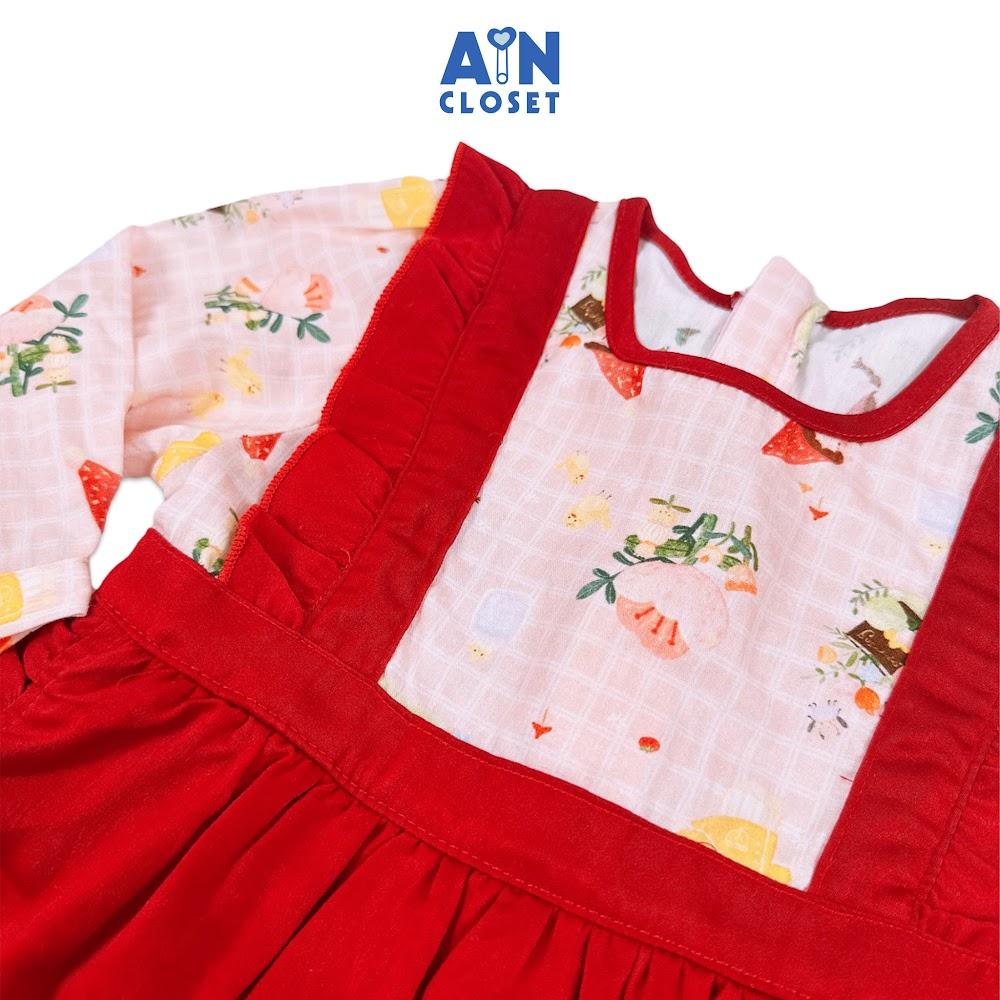 Đầm tay dài bé gái họa tiết Lolita Bé Đỏ cotton - AICDBGIG0ALE - AIN Closet