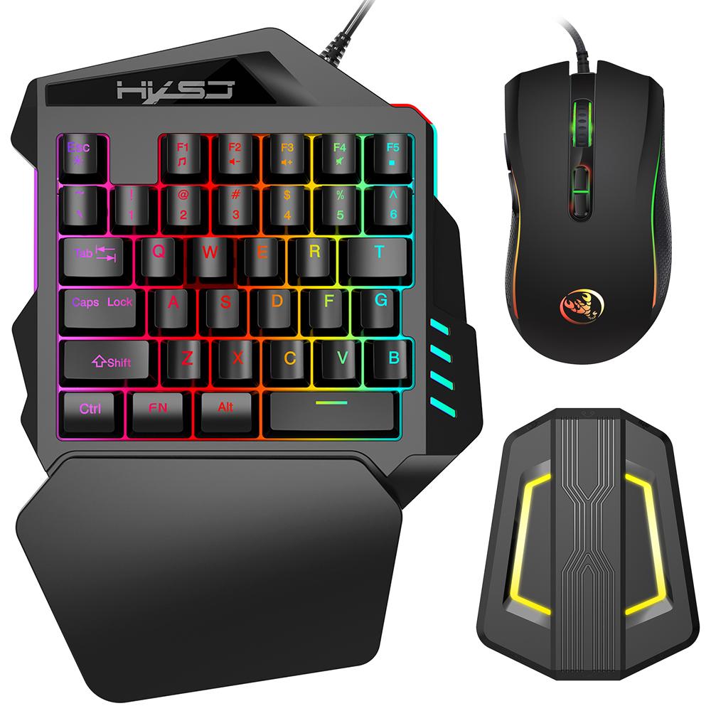 HXSJ A869 Wired RGB Ergonomic Gaming Mouse V100 35 Keys Single-hand Gaming Keyboard P6 Portable Keyboard Mouse Converter