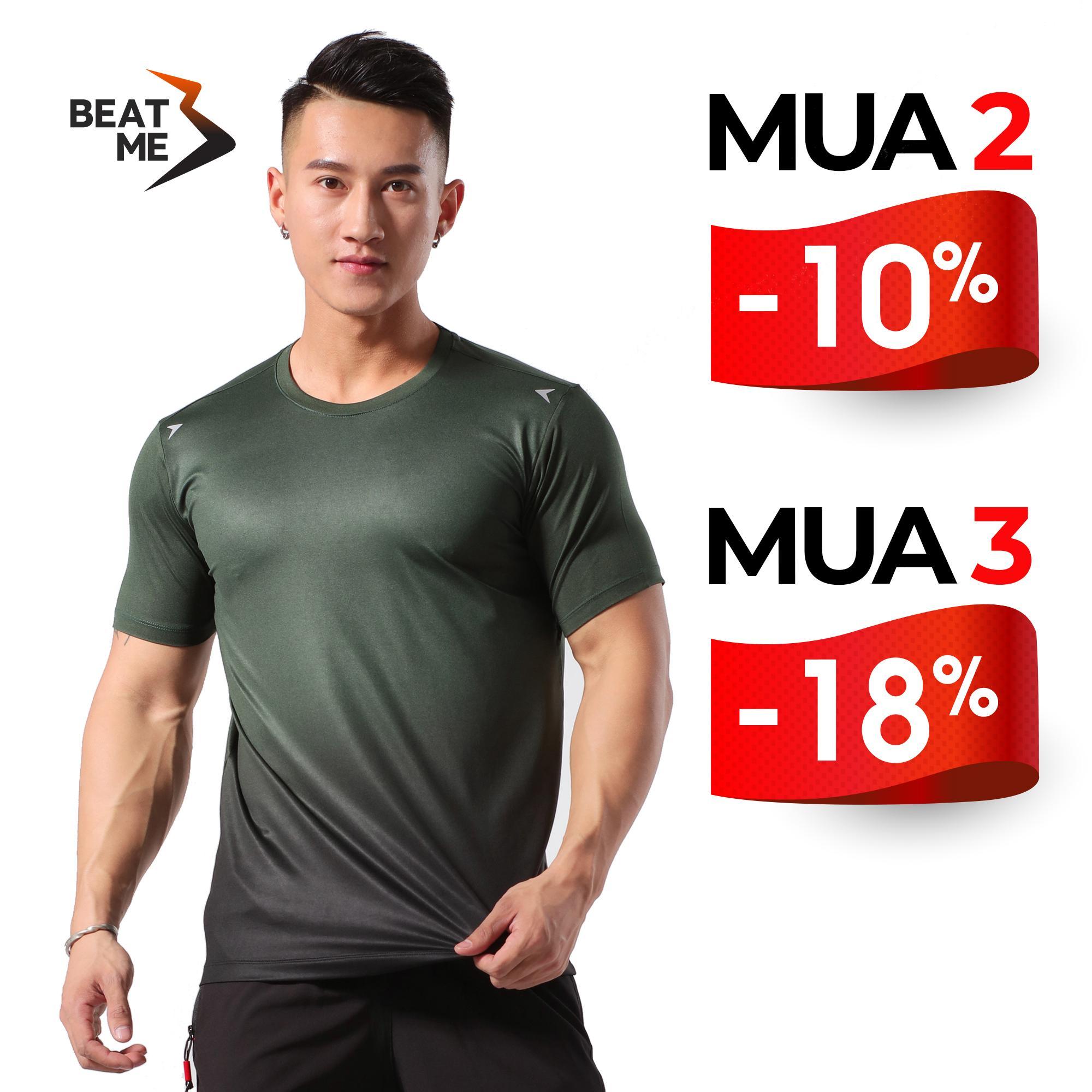 Áo Thun Nam Thể Thao Cổ Tròn Tập Gym Chạy Bộ Beatme Form Body Vái Siêu Mát Màu Xanh Rêu Ombre Thoải Mái Tập Luyện Mùa Hè