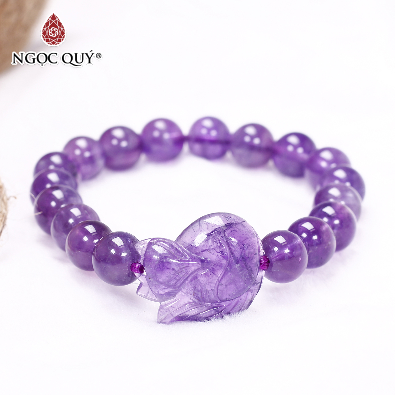 Vòng thạch anh tím phối hồ ly 8mm mệnh hỏa. thổ - Ngọc Quý Gemstones