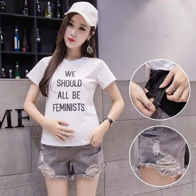 Quần short jean rách cho mẹ bầu