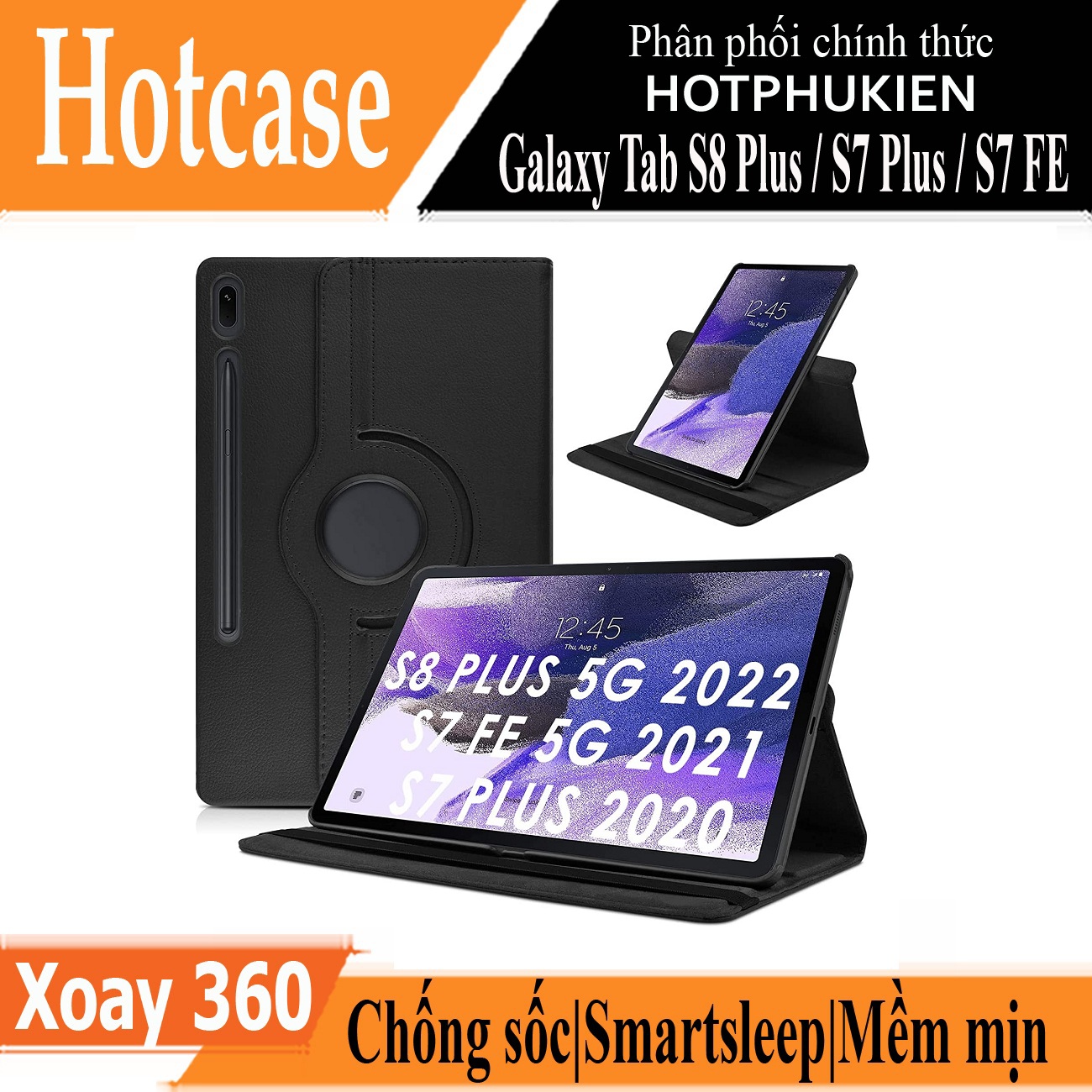 Hình ảnh Case bao da chống sốc xoay 360 độ cho Galaxy Tab S8 Plus /  Tab S7 Plus / Tab S7 FE 12.4 inch hiệu HOTCASE (thiết kế siêu mỏng hỗ trợ Smartsleep, gập nhiều tư thế, tản nhiệt tốt) - hàng nhập khẩu