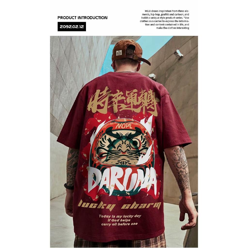 Áo thun tay ngắn form rộng chất cotton phong cách Harajuku năng động cho nam