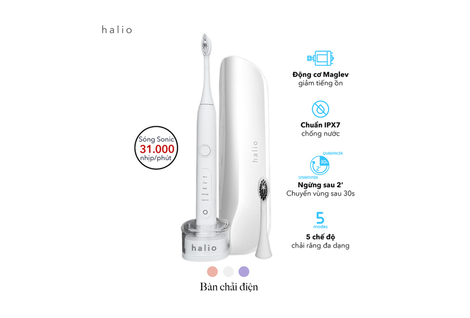 Combo Bàn chải điện làm trắng răng Halio Sonic Whitening Electric Toothbrush PRO (Bộ đôi cùng màu