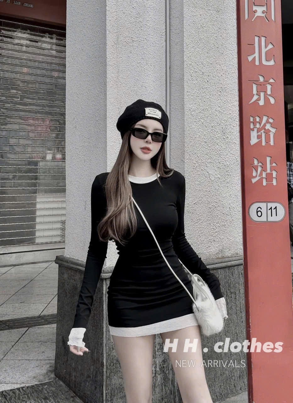 Váy ôm body tay dài chất giấy chuẩn form