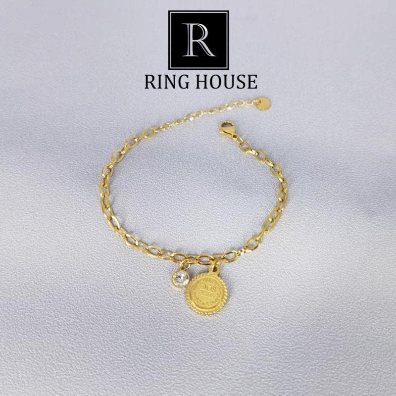 Lắc Tay Vòng Tay Nữ Titan Không Đen Gỉ Dây Xích Vàng Gold 1 Đồng 1 Hạt Ngọc