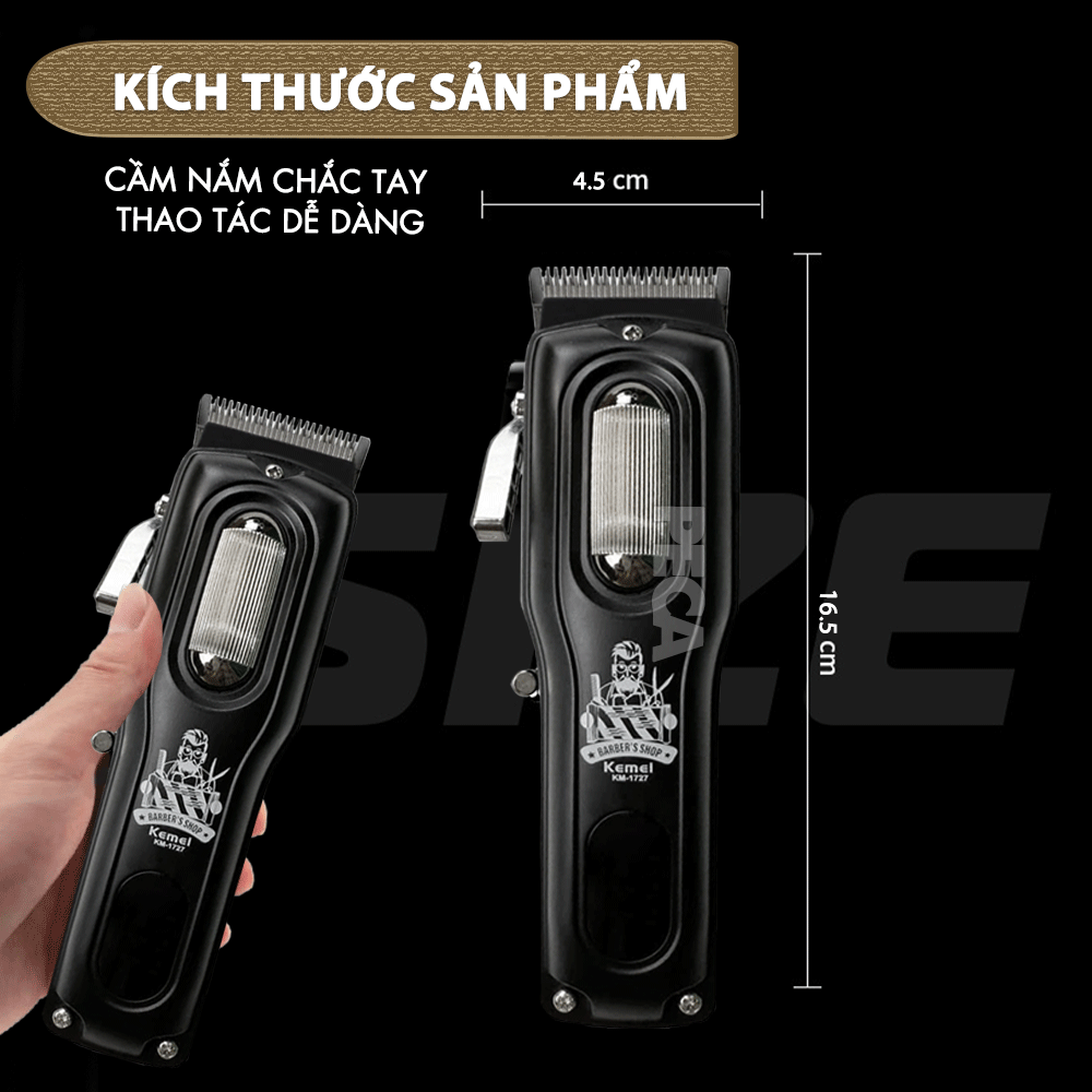 Tông đơ cắt tóc chuyên nghiệp Kemei KM-1727 công suất mạnh 8W màn hình LCD sạc nhanh USB tiện lợi - Chính hãng