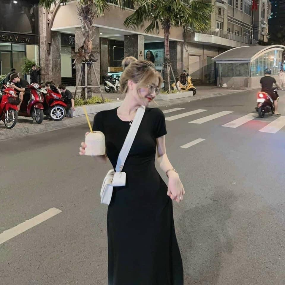 Đầm Body Thiết Kế Dáng Dài Cổ Tròn Xẻ Tà Sexy