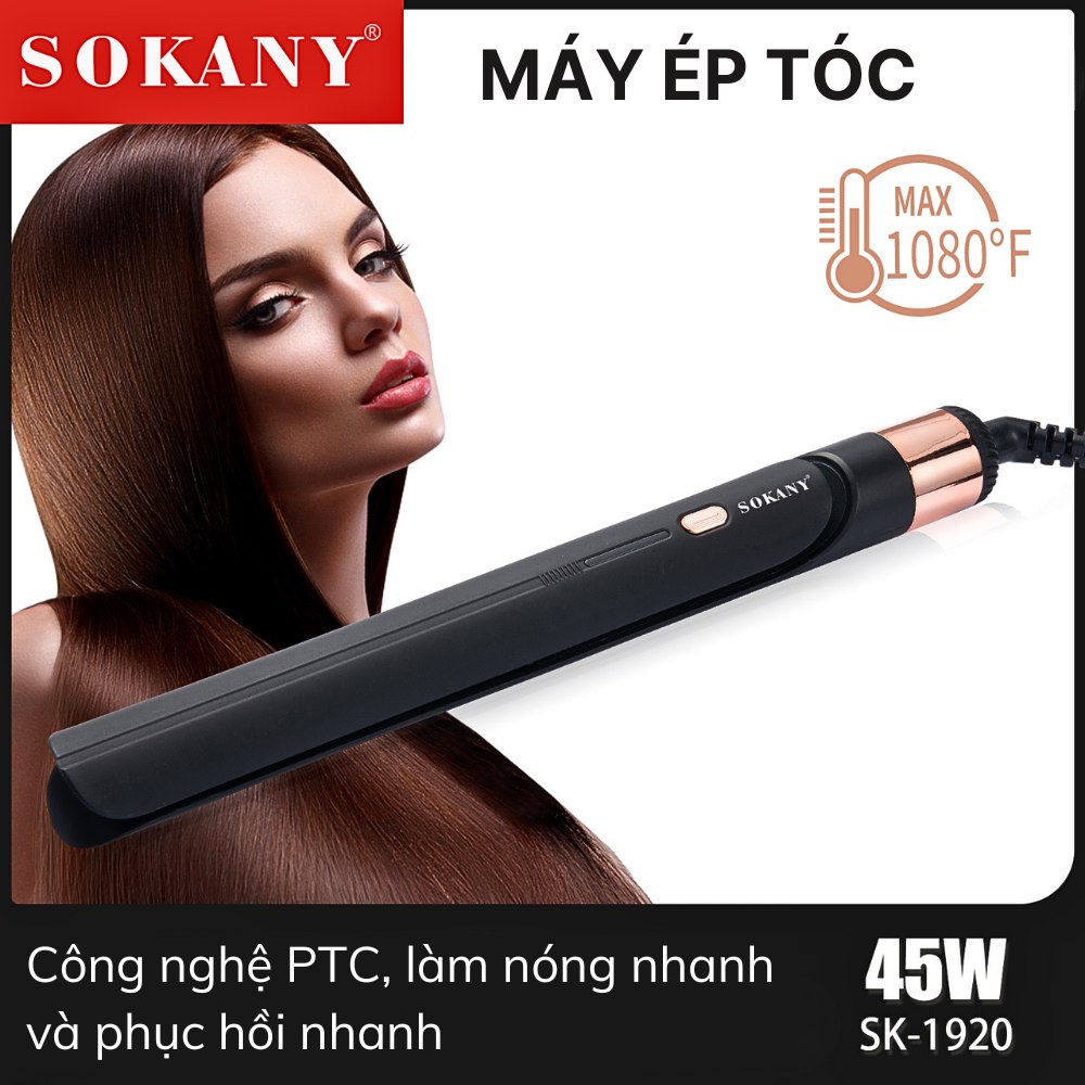 Máy duỗi ép là uốn tóc SOKANY SK-1920 công suất 45W, làm nóng nhanh, là tóc, ép tóc siêu thẳng - HÀNG CHÍNH HÃNG - DELIYA