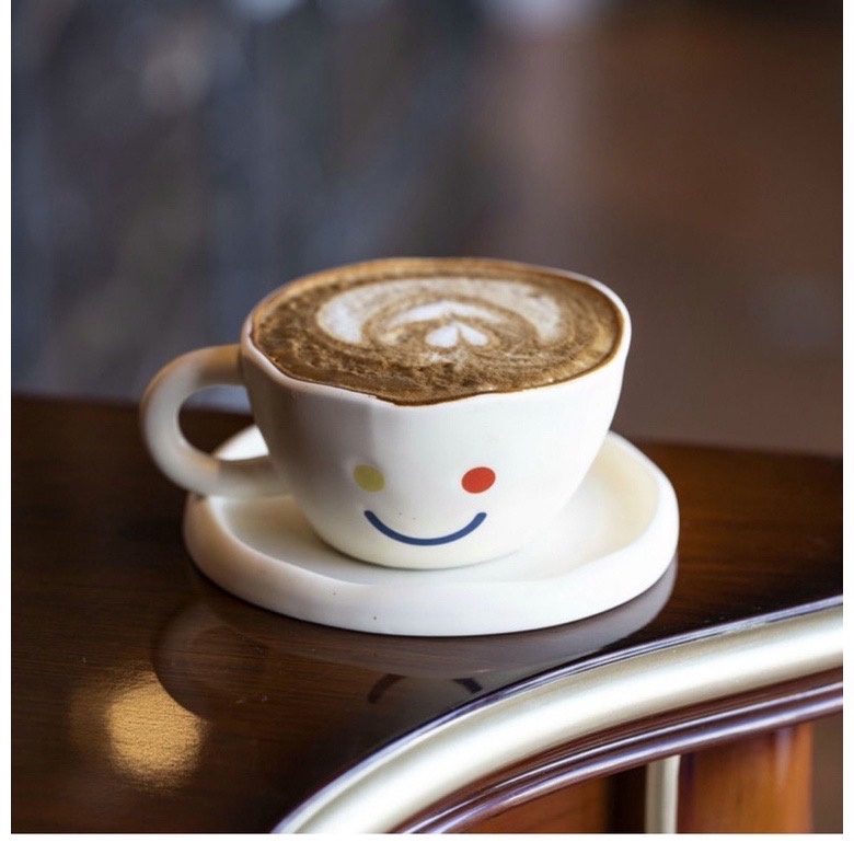 Cốc uống cà phê bằng sứ nhám họa tiết mặt cười đơn giản phong cách Retro - Smiley face coffee cup