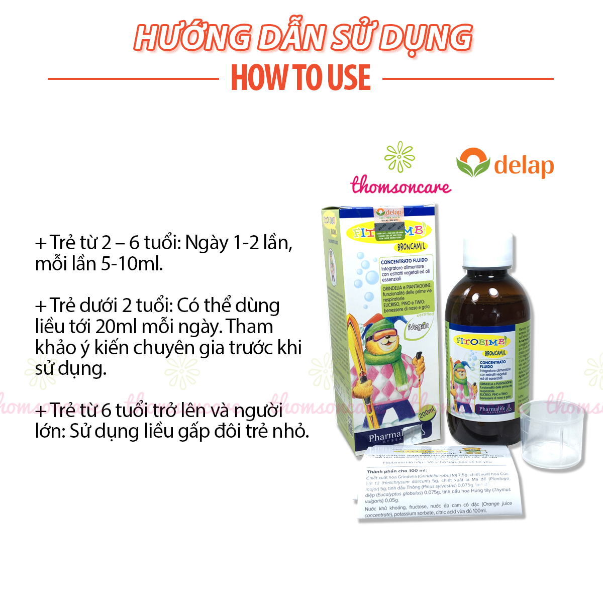 Broncamil Bimbi - Siro hỗ trợ giảm ho cho bé - Của hãng Fitobimbi - Nhập khẩu từ Ý