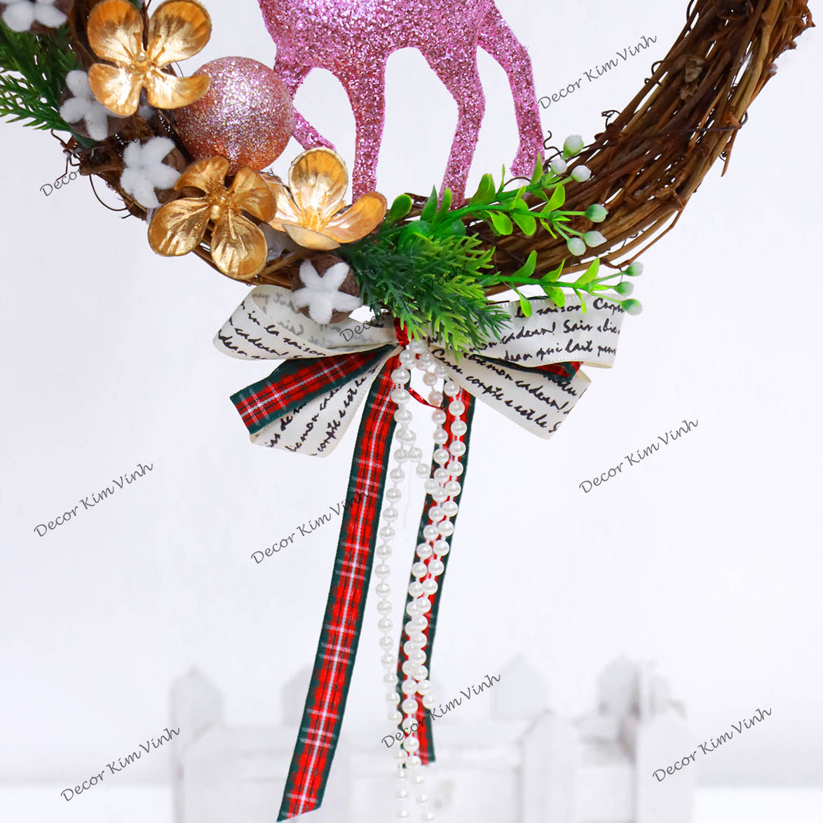 Vòng Hoa Noel VN07 20CM Vòng Nguyệt Quế Giáng Sinh Có Đèn