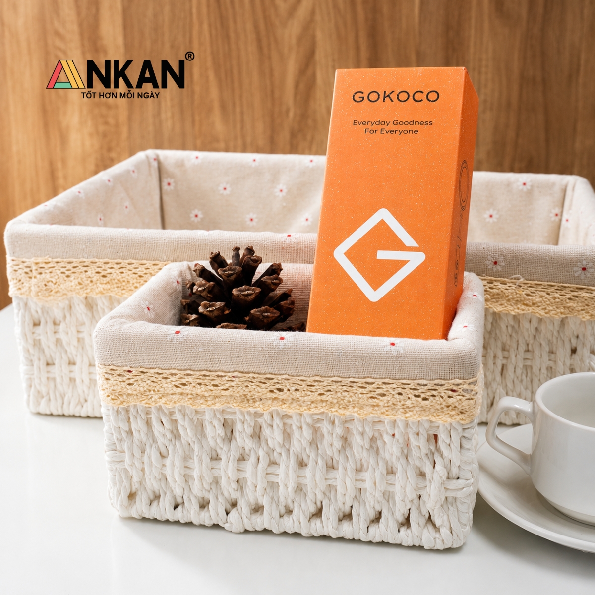 Giỏ Lót Vải Hoa Nhí Vintage Cao Cấp ANKAN – Giỏ Đựng Mỹ Phẩm, Đồ Ăn Vặt, Decor Phòng Sang Trọng