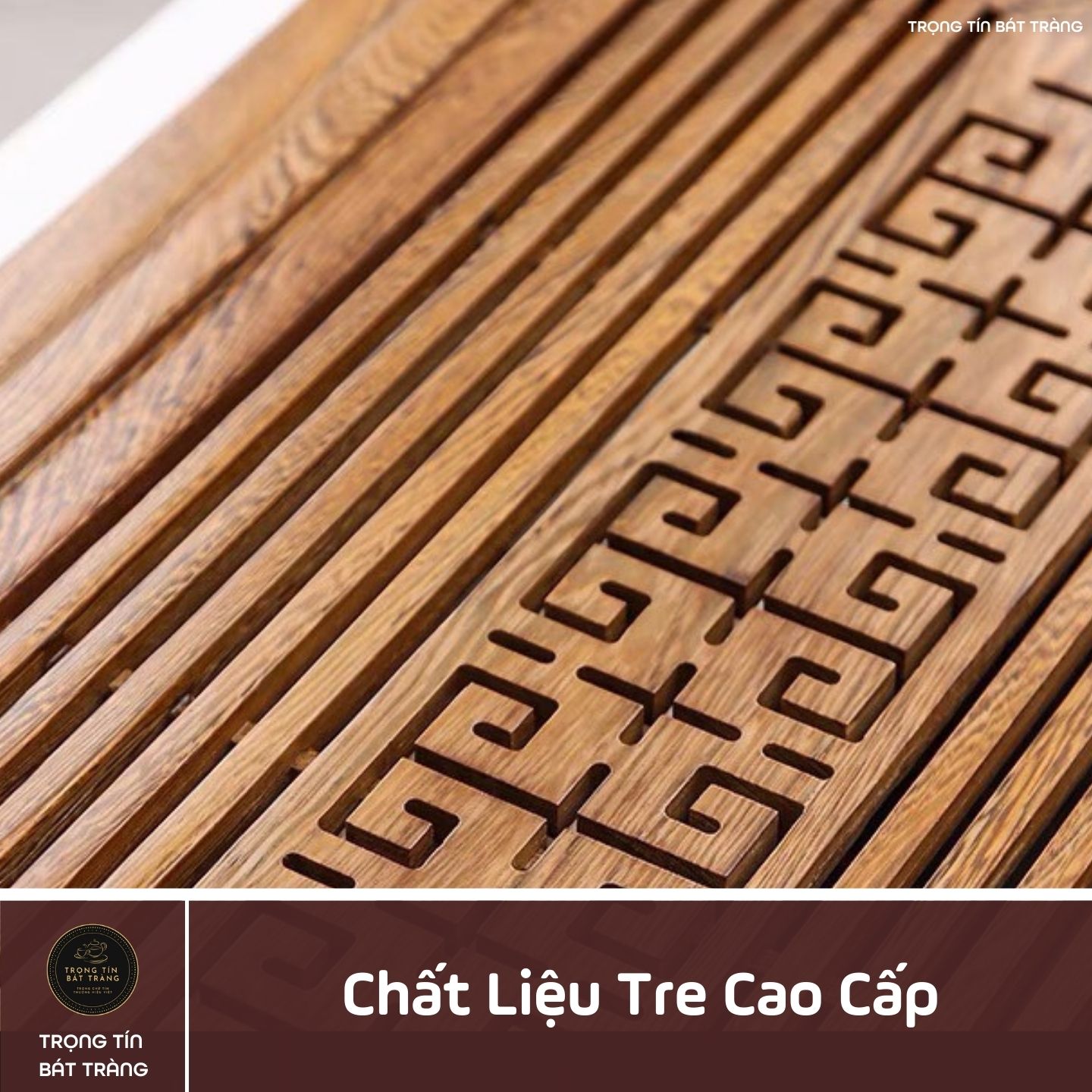 KT 32 Khay Trà Tre Cao Cấp Chữ Nhật Kích Thước 52*37*7.5