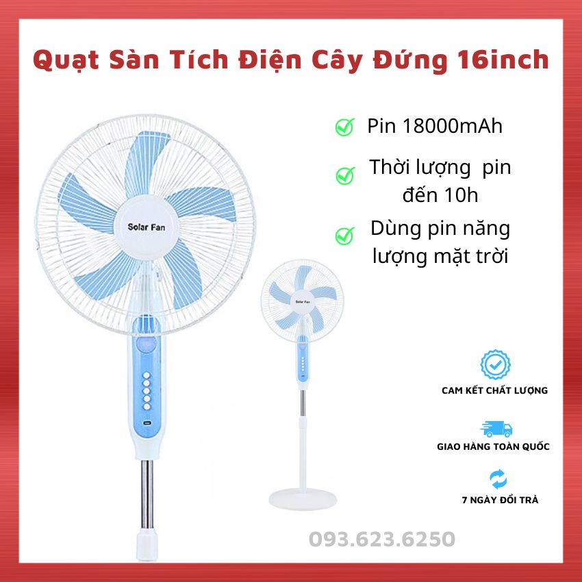 Quạt Tích Điện Năng Lượng Mặt Trời 16inch Pin Dùng Đến 11h tuổi thọ pin dài, Quạt Cây Năng Lượng Mặt Trời 2 chế độ sạc tiện lợi -CÓ ẢNH THẬT SẢN PHẨM