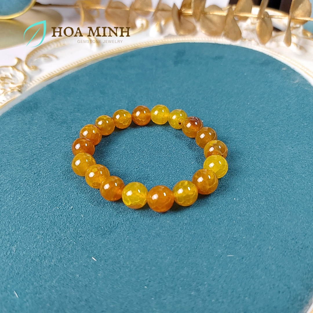 Vòng tay phong thủy đá Mã Não vân rồng vàng mật ong size hạt 10 li