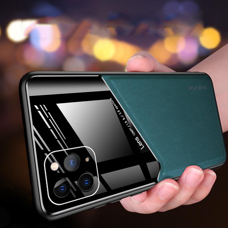 Ốp Lưng Da Pu + Kính Cường Lực Cho Iphone 11 Pro Max Xs Max Xr Xs 6 6s 7 8 Plus