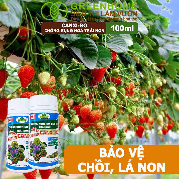 Phân bón Canxi Bo Greenhome, Chai 100ml, Tăng đậu trái, Chống rụng hoa và trái non, chống thối trái, dùng cho cây ăn quả