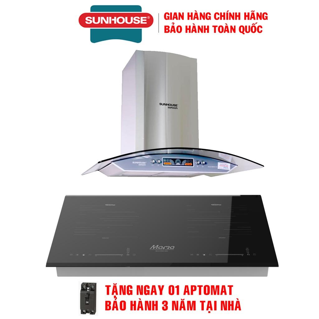 Combo Bếp từ đôi Sunhouse mama MMB-88HL + Máy hút mùi kính cong Sunhouse MAMA MM6707-70, Hàng chính hãng - Bảo hành tại nhà