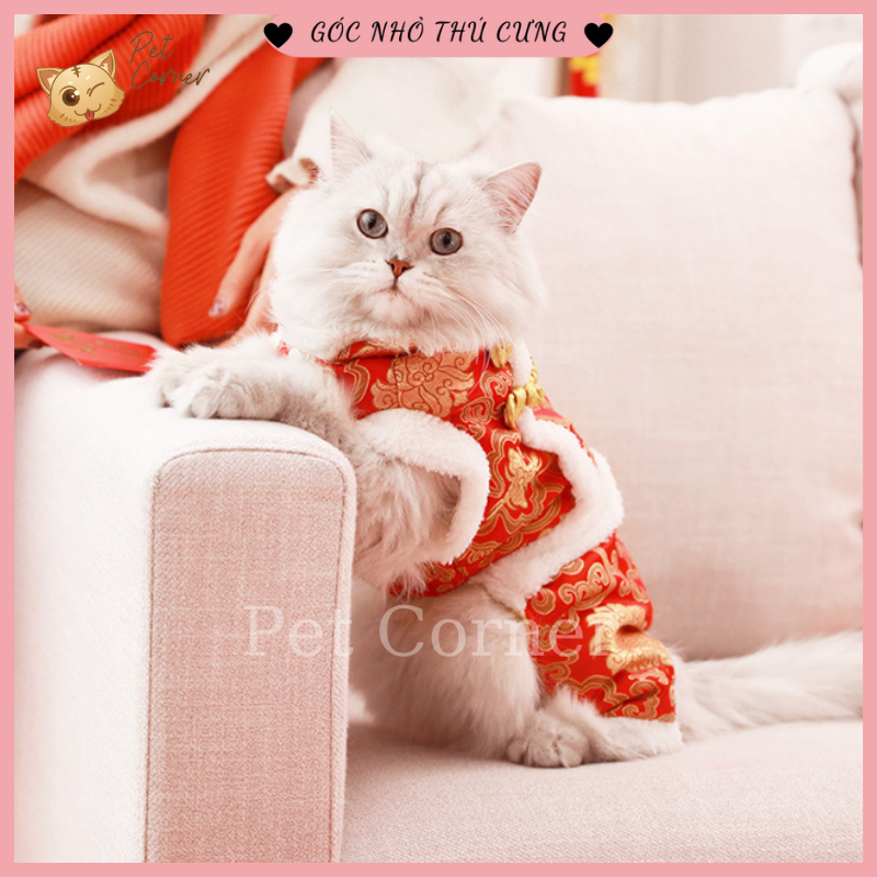 Quần áo Tết cho chó mèo, bộ đồ Tết lót lông cho thú cưng