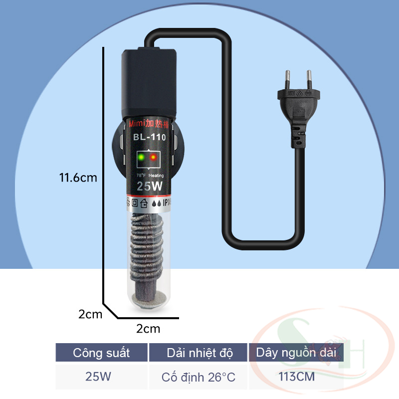 Sưởi mini 25W, 50W Heater Fish Turtle nano tank tăng nhiệt độ làm ấm bể cá tép thủy sinh rùa cảnh