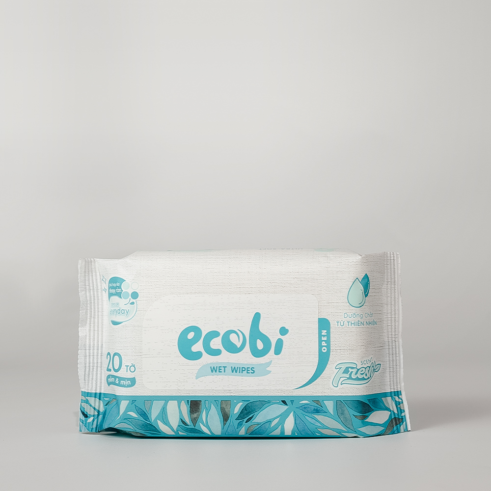 Khăn giấy ướt cho bé Ecobi gói 20 tờ không mùi không cồn không paraben an toàn cho làn da nhạy cảm của bé