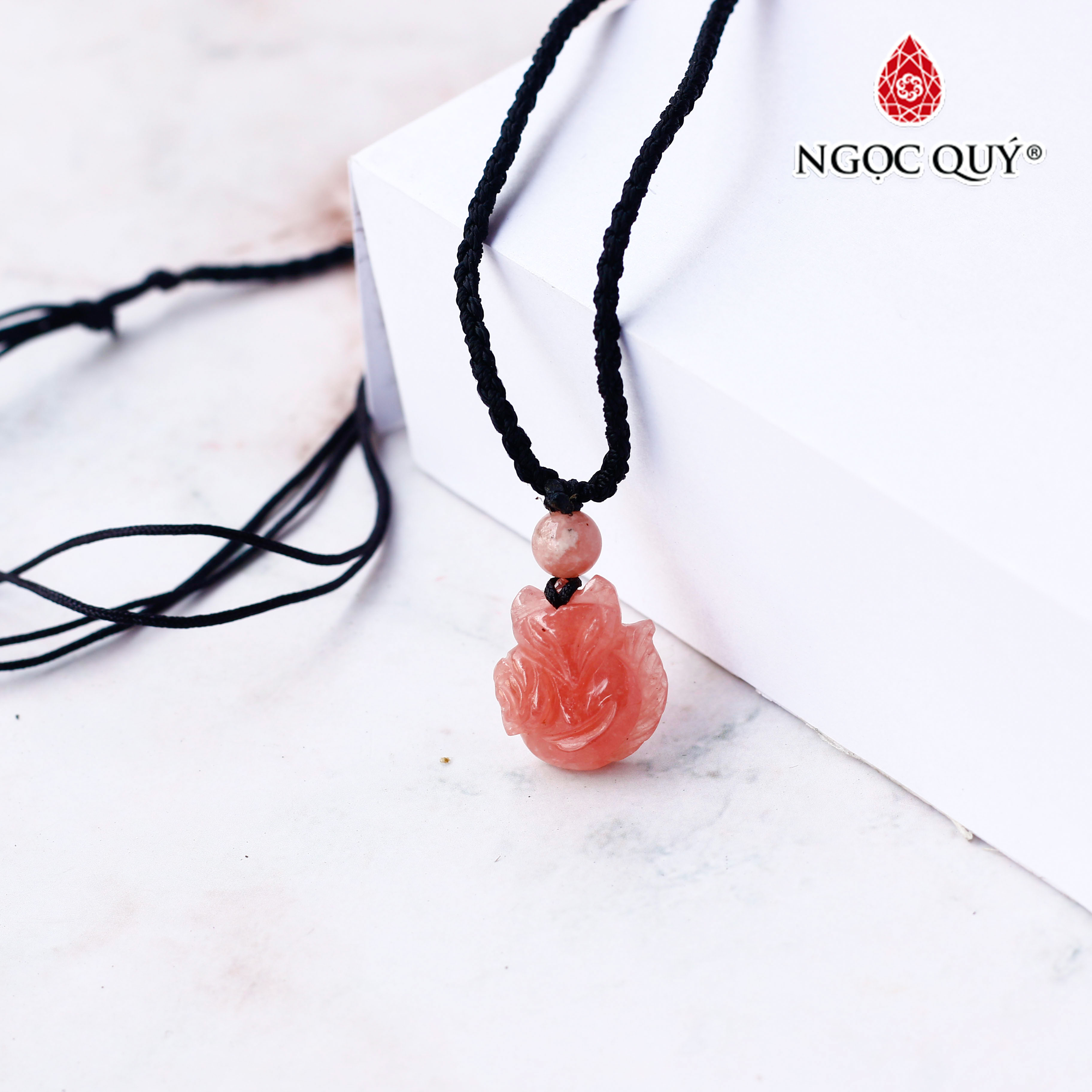 Mặt dây chuyền hồ ly 9 đuôi đá đào hoa Rhodochrosite - Ngọc Quý Gemstones