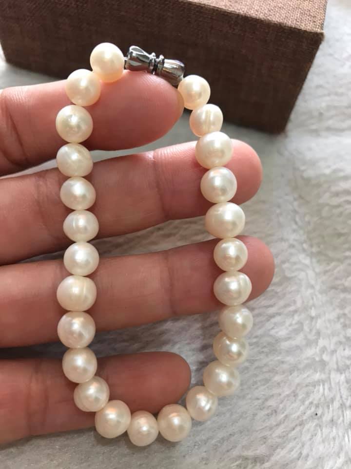 Vòng NGỌC TRAI NỮ ĐEO SIZE 7LY5 VÒNG GỒM 25 HẠT ĐÚNG CUNG SANH  MÀU TRẮNG