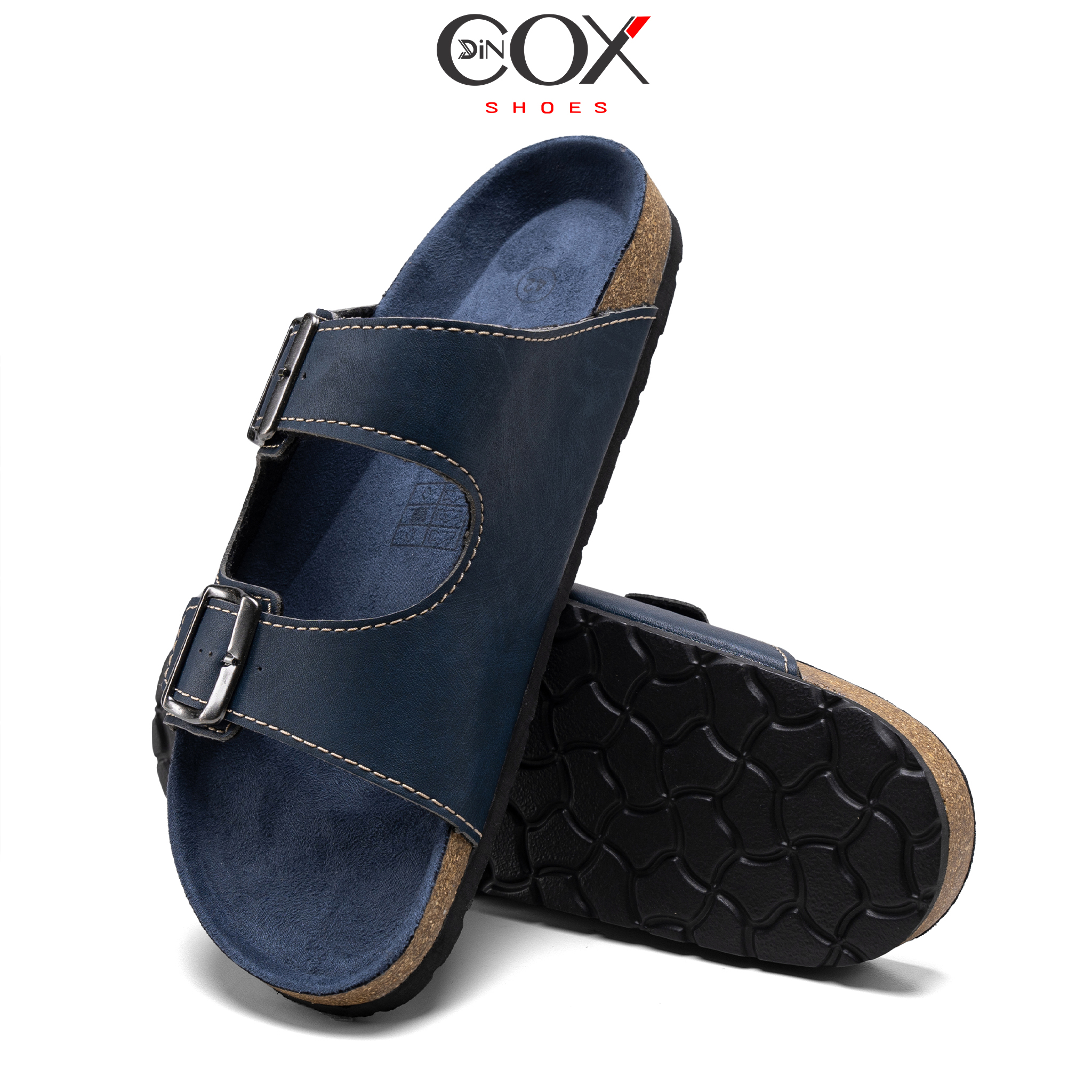 Dép Đế Trấu Nam 2 Khóa Navy DC01 Dincox