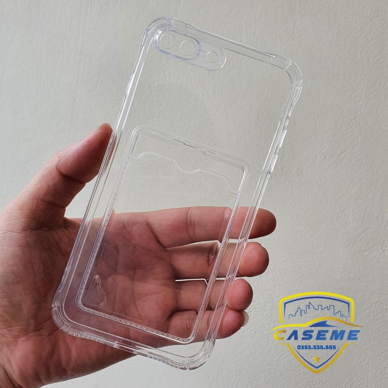 Ốp chống sốc kèm ngăn ví đựng thẻ dành cho iPhone 7 Plus, 8 Plus silicon trong suốt cao cấp