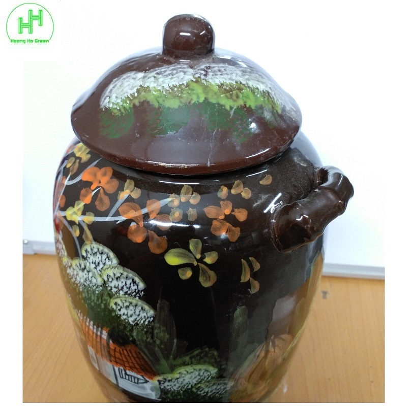 Bình, Chum, Vại ngâm r ượu chạm khắc họa tiết đồng quê, chất liệu Gốm Sứ Bát Tràng, dung tích 10L - Màu nâu đất