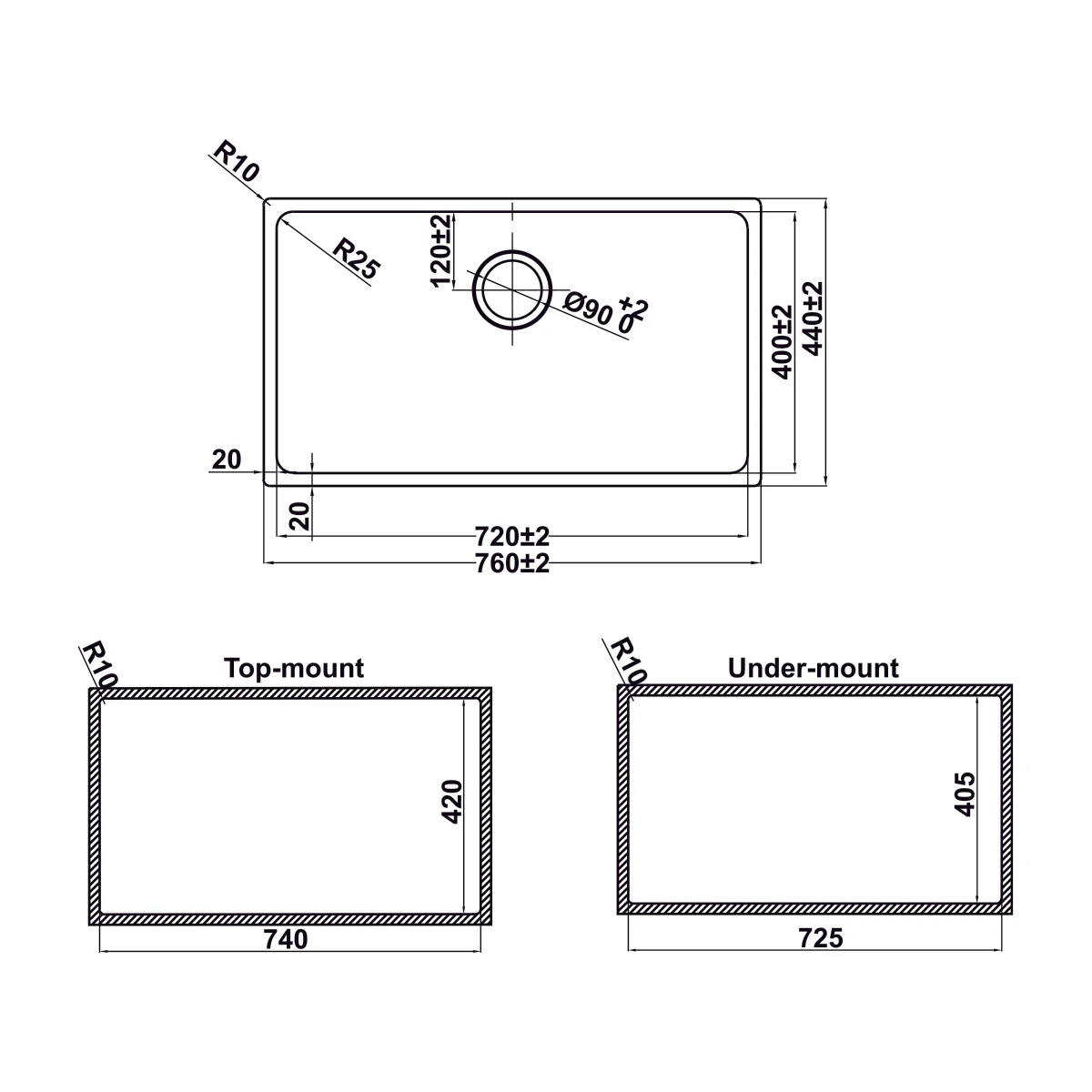 Chậu bếp Inox Hafele Satin R25 HS24-SSN1S-760 - 567.24.407
