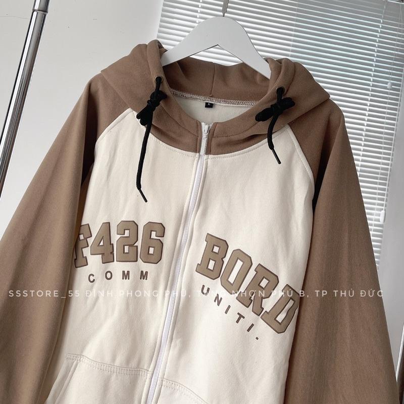 Áo khoác hoodie zip F426 phối tay V2 có nón vải nỉ bông 2 màu form rộng unisex nam nữ