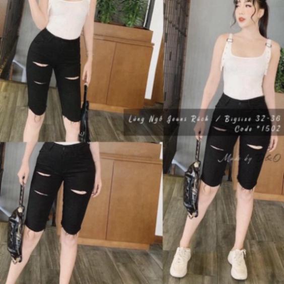 Quần Ngố Jean Bigsize, Trơn/Rách 1/Rách 2/Rách 3, Lưng Cao Trên Rốn, Co Giãn Mạnh QJ008