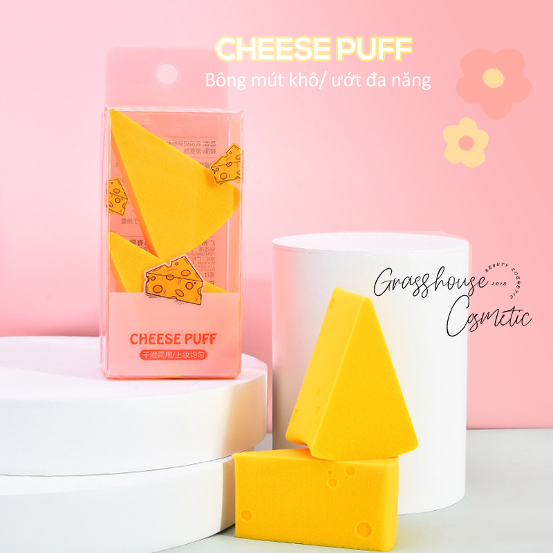 Bông Mút Hình tam giác Miếng Phô mai siêu cute Wet Powder Puff hiệu Malian đa năng dành cho phấn phủ và kem lót phấn nền foundation