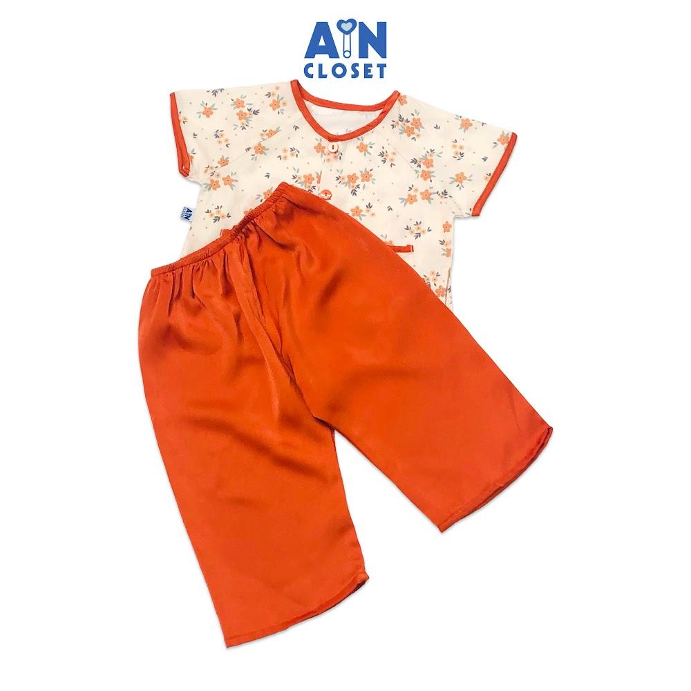 Bộ bà ba dài áo tay ngắn bé gái họa tiết Hoa Lantana quần lụa cam - AICDBGYBOKAK - AIN Closet